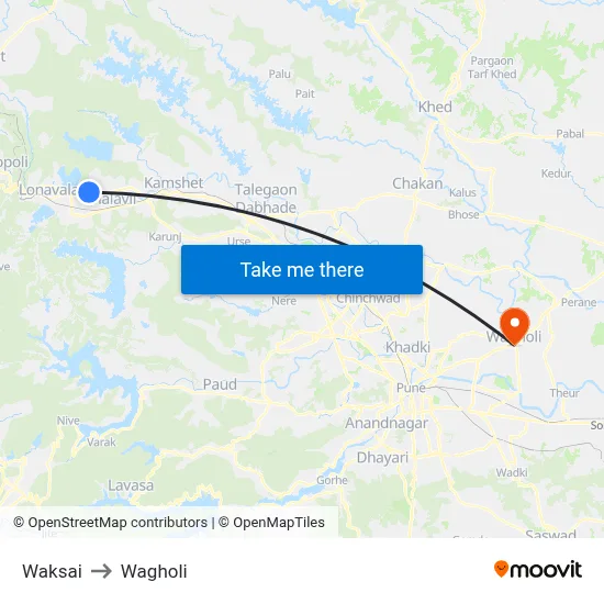 Waksai to Wagholi map