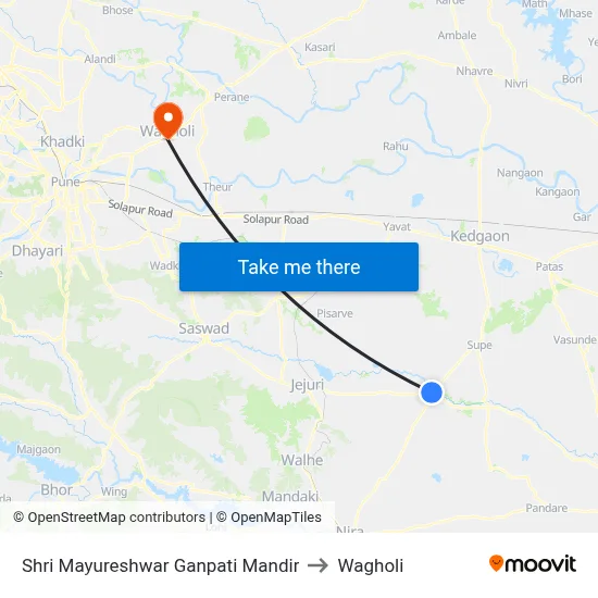 Shri Mayureshwar Ganpati Mandir to Wagholi map