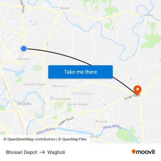 Bhosari Depot to Wagholi map