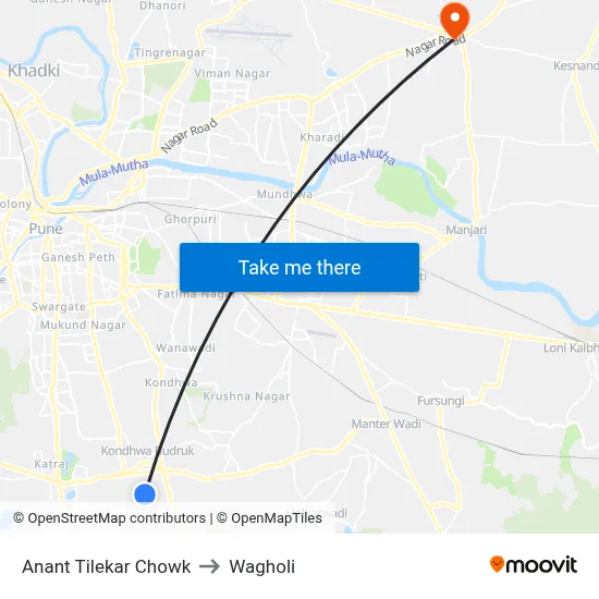 Anant Tilekar Chowk to Wagholi map