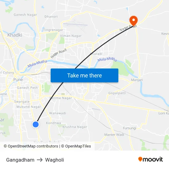 Gangadham to Wagholi map