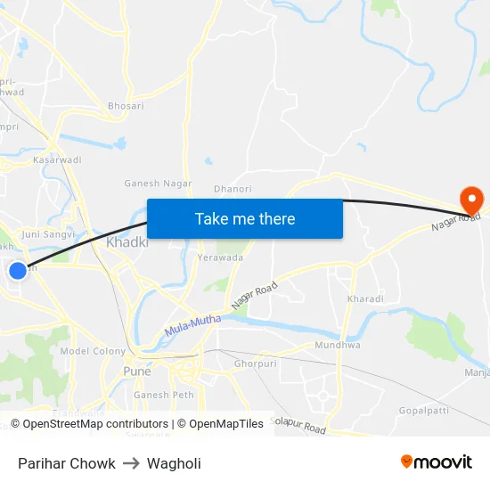 Parihar Chowk to Wagholi map