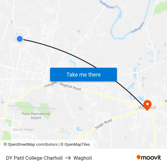 DY Patil College Charholi to Wagholi map