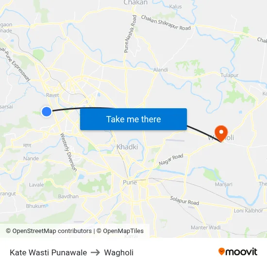 Kate Wasti Punawale to Wagholi map
