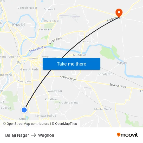 Balaji Nagar to Wagholi map