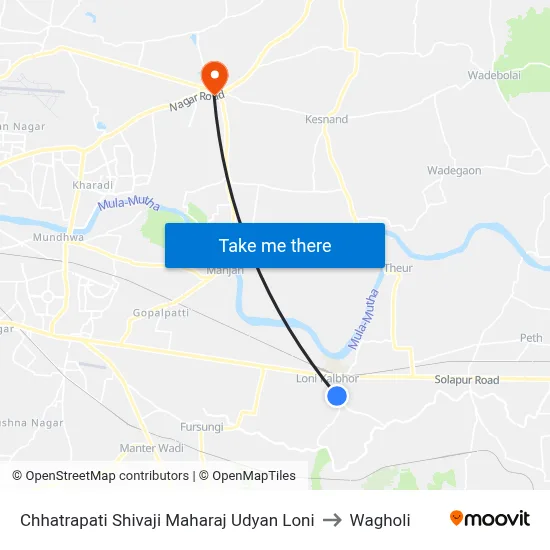 Chhatrapati Shivaji Maharaj Udyan Loni to Wagholi map