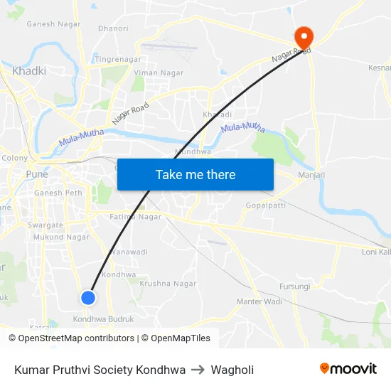 Kumar Pruthvi Society Kondhwa to Wagholi map
