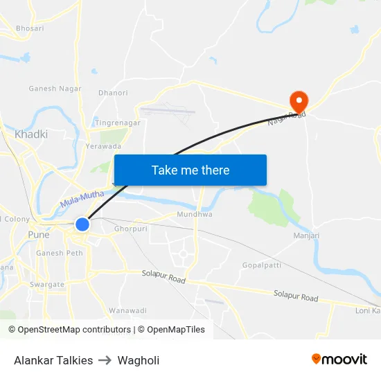Alankar Talkies to Wagholi map