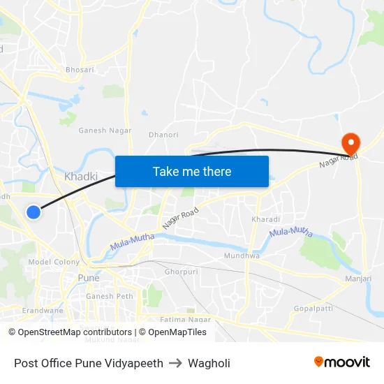 Post Office Pune Vidyapeeth to Wagholi map