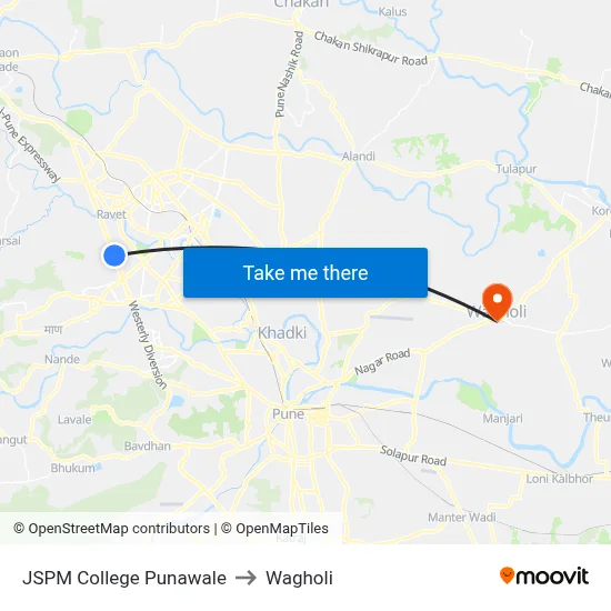 JSPM College Punawale to Wagholi map