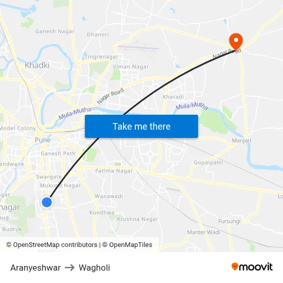 Aranyeshwar to Wagholi map