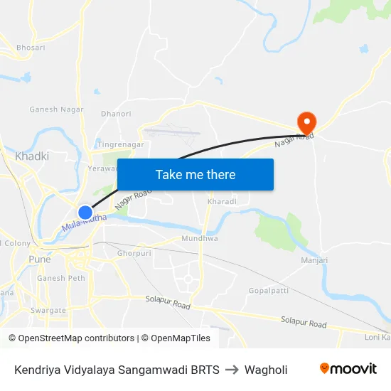 Kendriya Vidyalaya Sangamwadi BRTS to Wagholi map