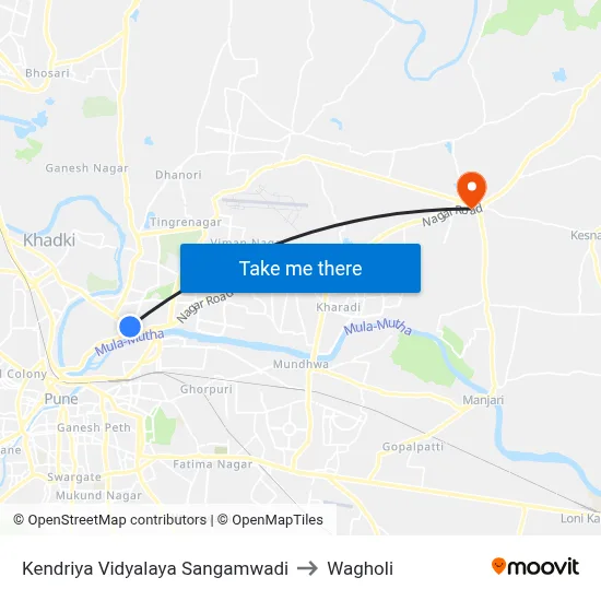 Kendriya Vidyalaya Sangamwadi to Wagholi map
