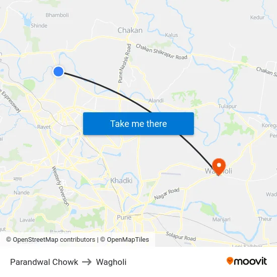 Parandwal Chowk to Wagholi map