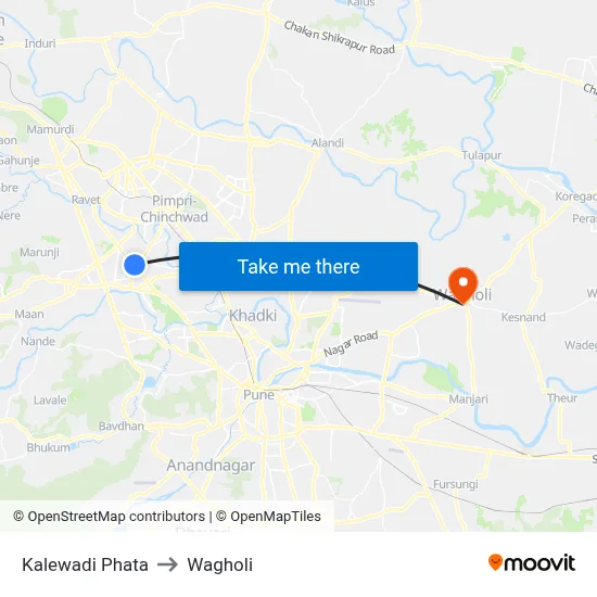 Kalewadi Phata to Wagholi map