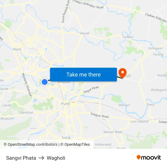 Sangvi Phata to Wagholi map