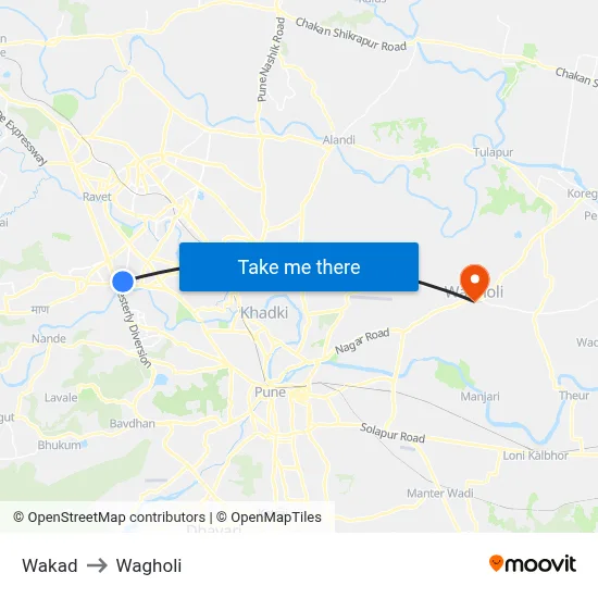 Wakad to Wagholi map