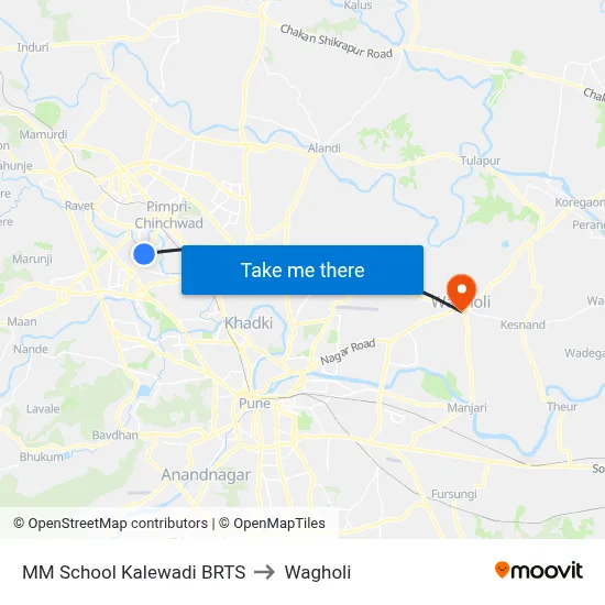 MM School Kalewadi BRTS to Wagholi map