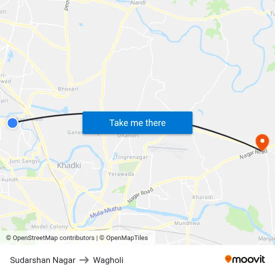 Sudarshan Nagar to Wagholi map