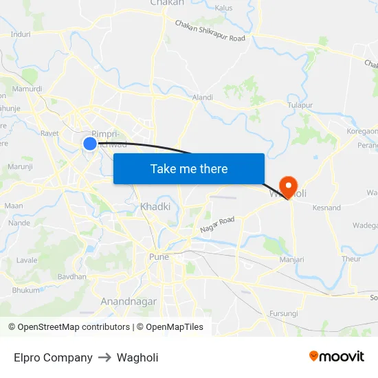 Elpro Company to Wagholi map