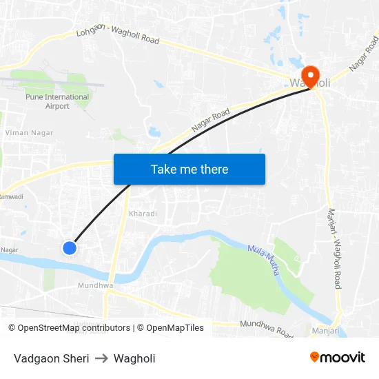 Vadgaon Sheri to Wagholi map
