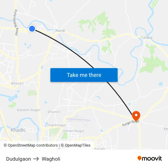 Dudulgaon to Wagholi map