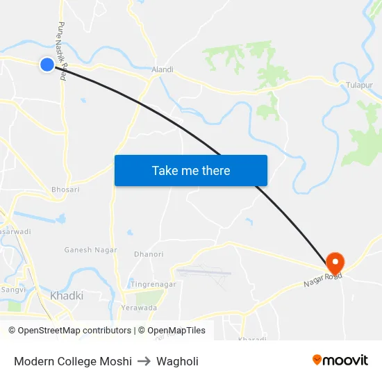 Modern College Moshi to Wagholi map