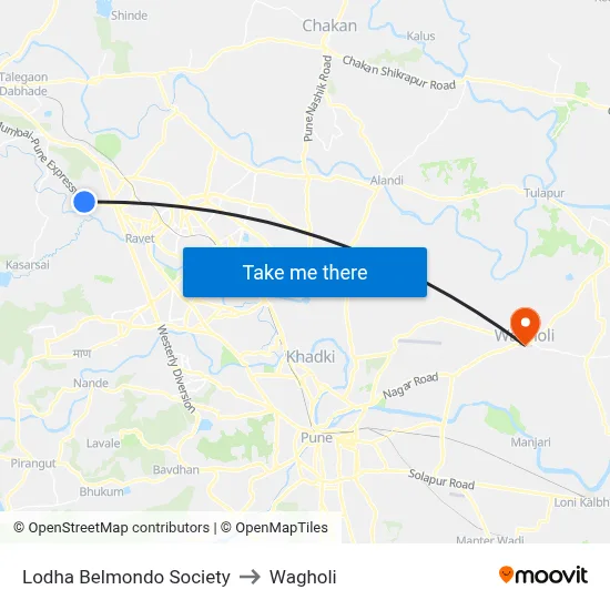 Lodha Belmondo Society to Wagholi map