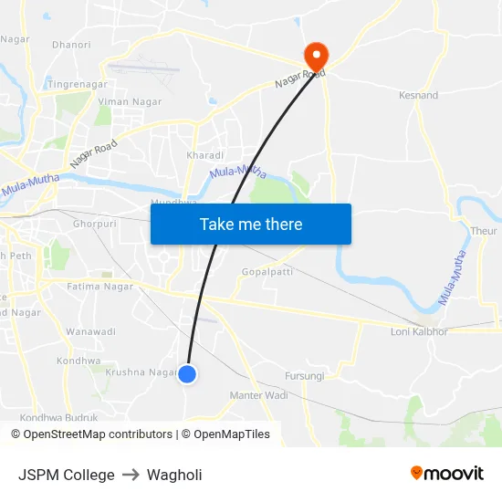 JSPM College to Wagholi map