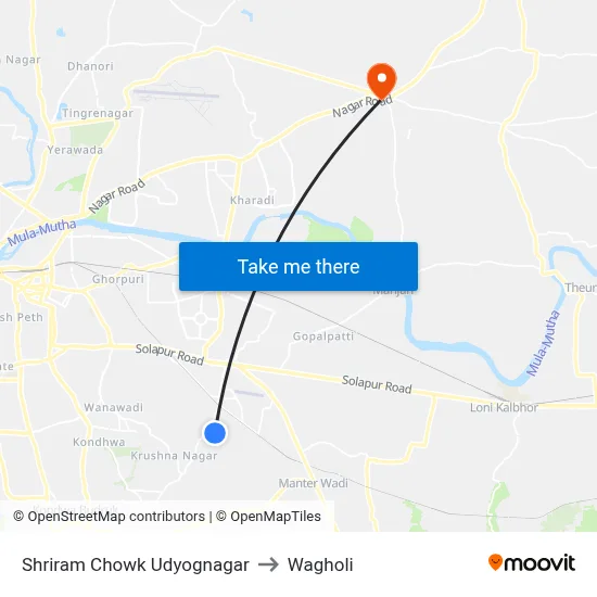Shriram Chowk Udyognagar to Wagholi map
