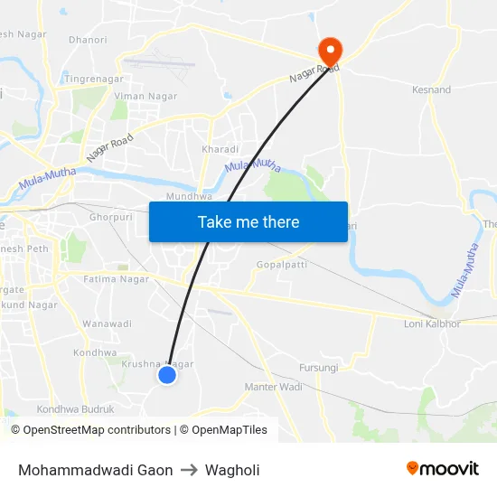 Mohammadwadi Gaon to Wagholi map