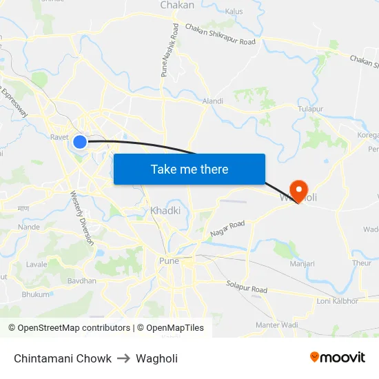 Chintamani Chowk to Wagholi map
