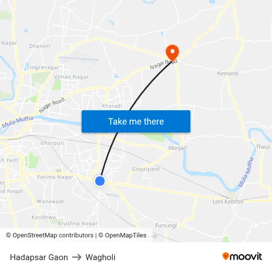 Hadapsar Gaon to Wagholi map