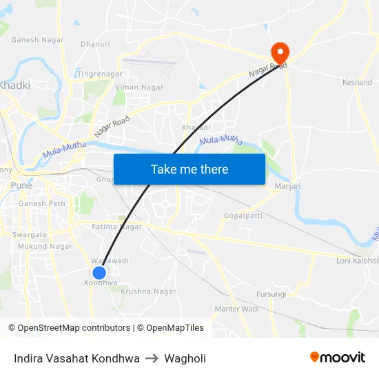 Indira Vasahat Kondhwa to Wagholi map