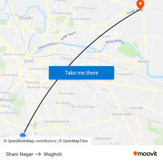 Shani Nagar to Wagholi map