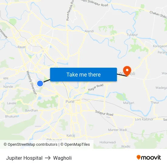 Jupiter Hospital to Wagholi map