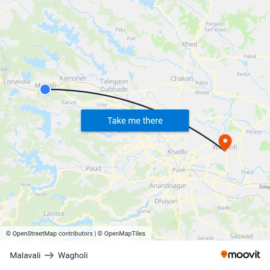 Malavali to Wagholi map
