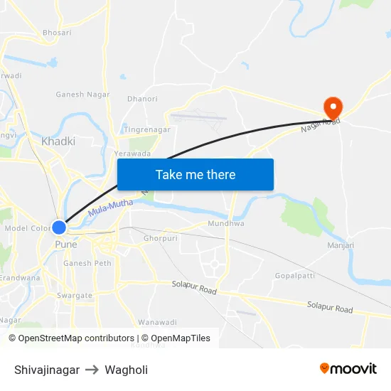Shivajinagar to Wagholi map