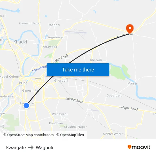 Swargate to Wagholi map