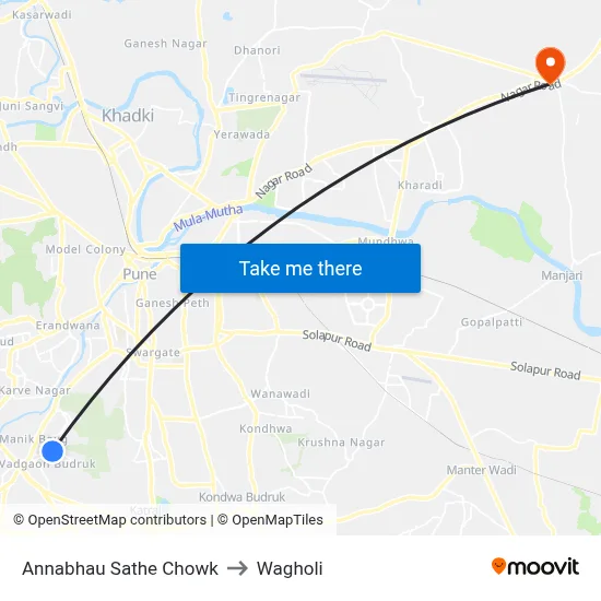 Annabhau Sathe Chowk to Wagholi map