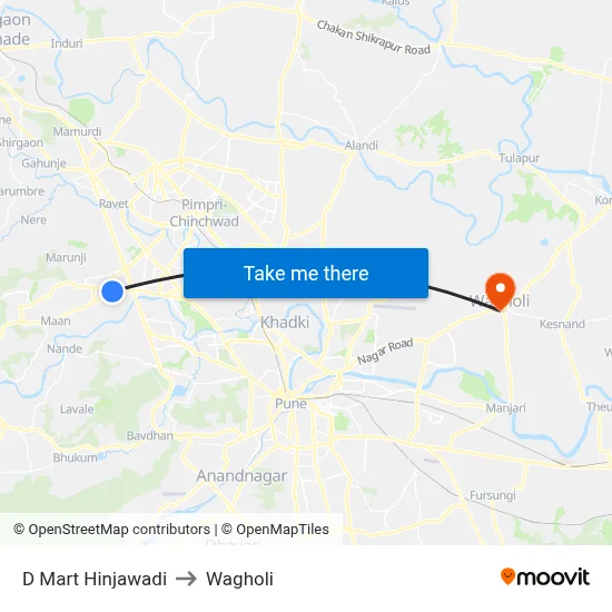 D Mart Hinjawadi to Wagholi map