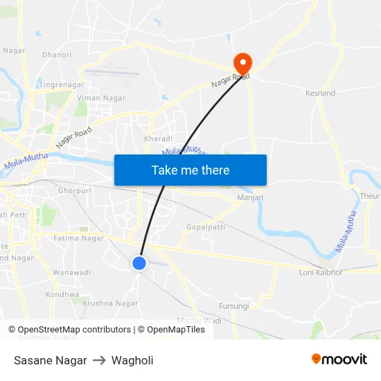 Sasane Nagar to Wagholi map