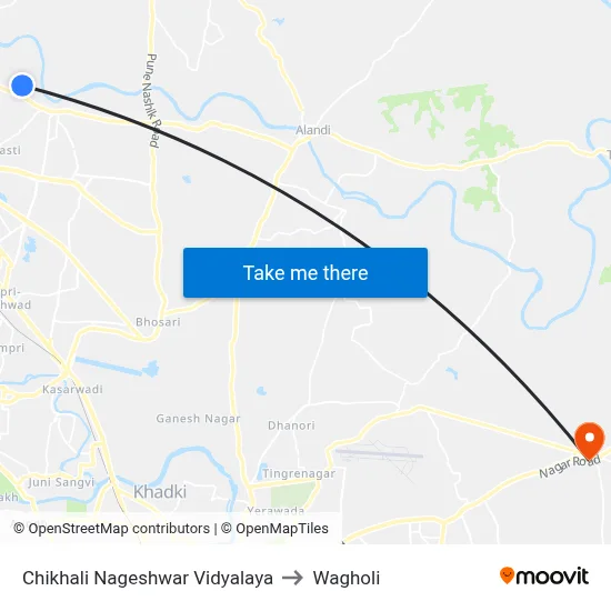 Chikhali Nageshwar Vidyalaya to Wagholi map