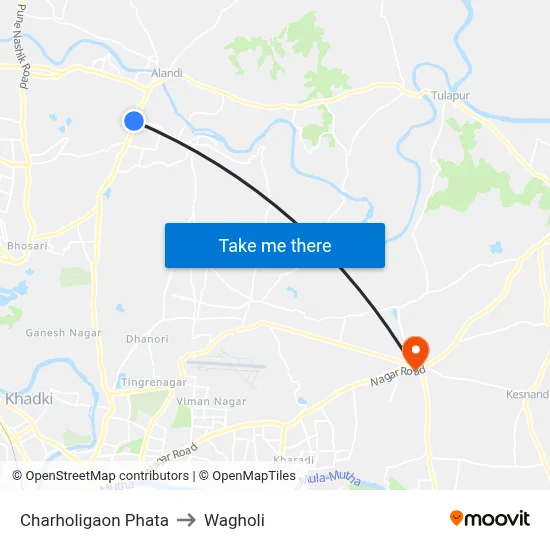 Charholigaon Phata to Wagholi map