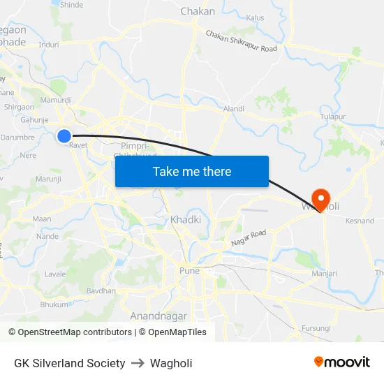 GK Silverland Society to Wagholi map