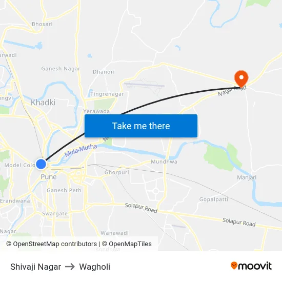 Shivaji Nagar to Wagholi map