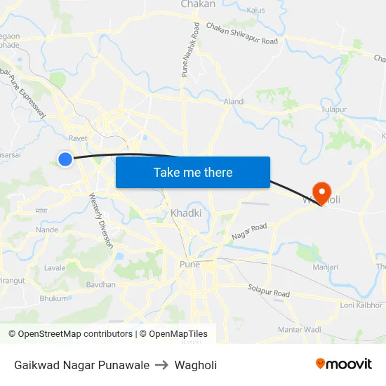 Gaikwad Nagar Punawale to Wagholi map