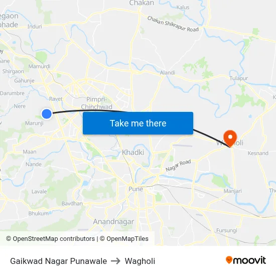 Gaikwad Nagar Punawale to Wagholi map