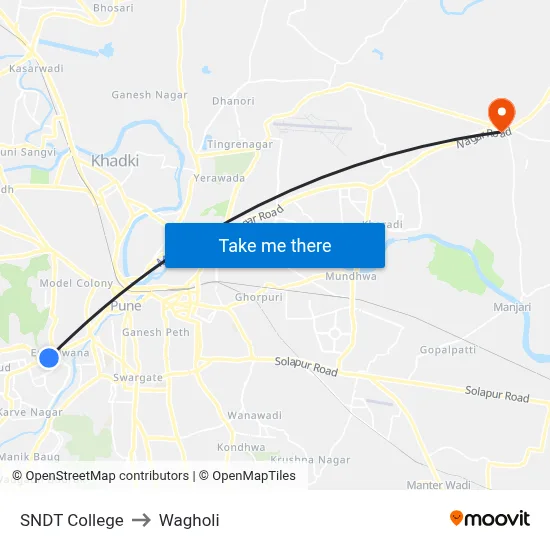 SNDT College to Wagholi map