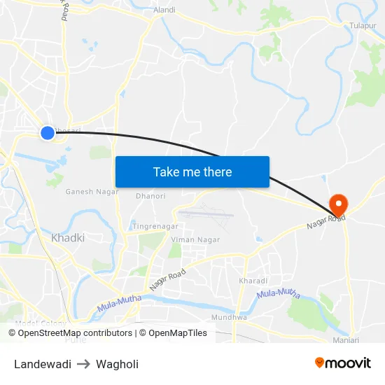 Landewadi to Wagholi map